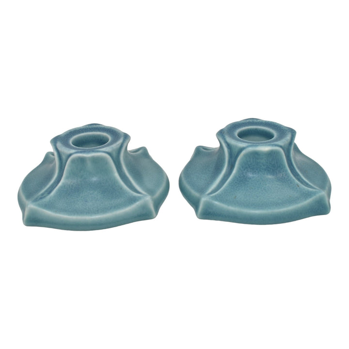 Rookwood 1919 Vintage Art Pottery Matte Blue Ceramic Candle Holders 2310