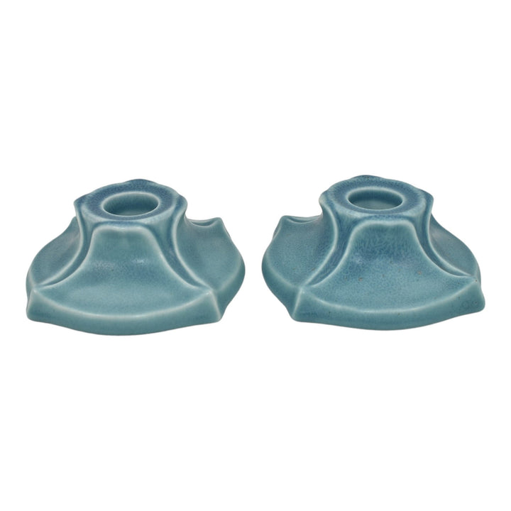 Rookwood 1919 Vintage Art Pottery Matte Blue Ceramic Candle Holders 2310