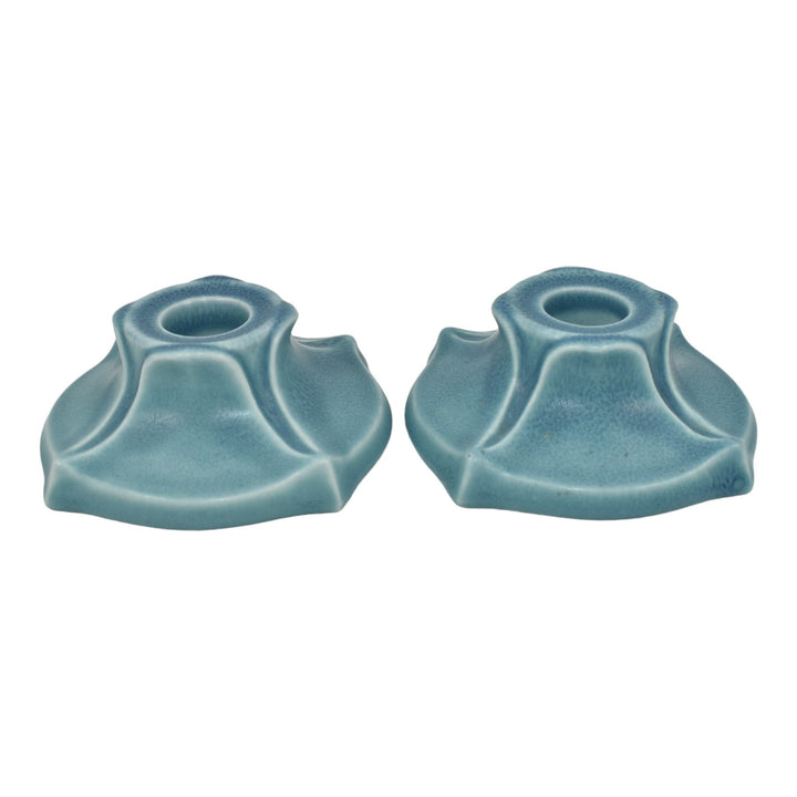 Rookwood 1919 Vintage Art Pottery Matte Blue Ceramic Candle Holders 2310