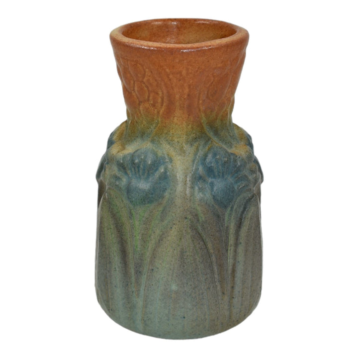Brush McCoy Pastel Ware Amaryllis 1920s Art Pottery Green Brown Ceramic Vase 084