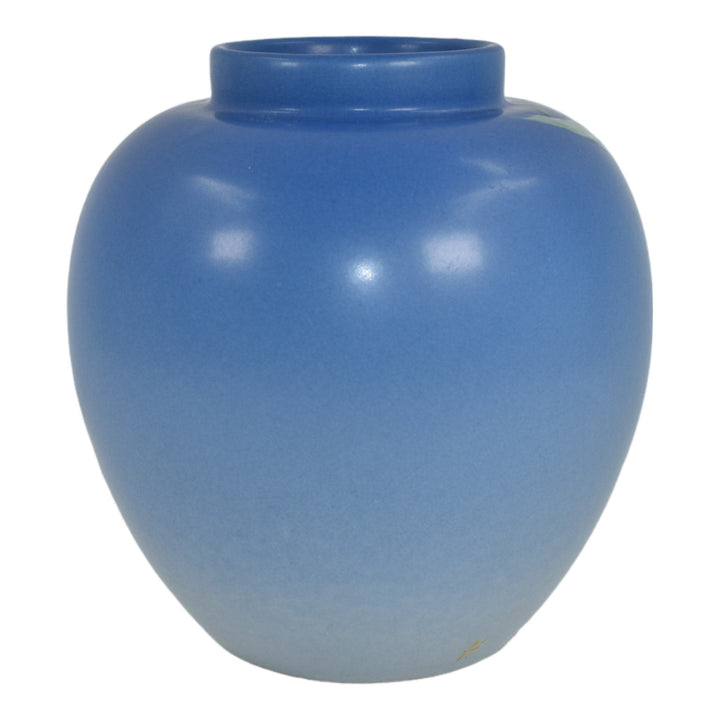 Weller Hudson 1920s Art Pottery Tulips Blue Bulbous Ceramic Vase T-10 Pillsbury