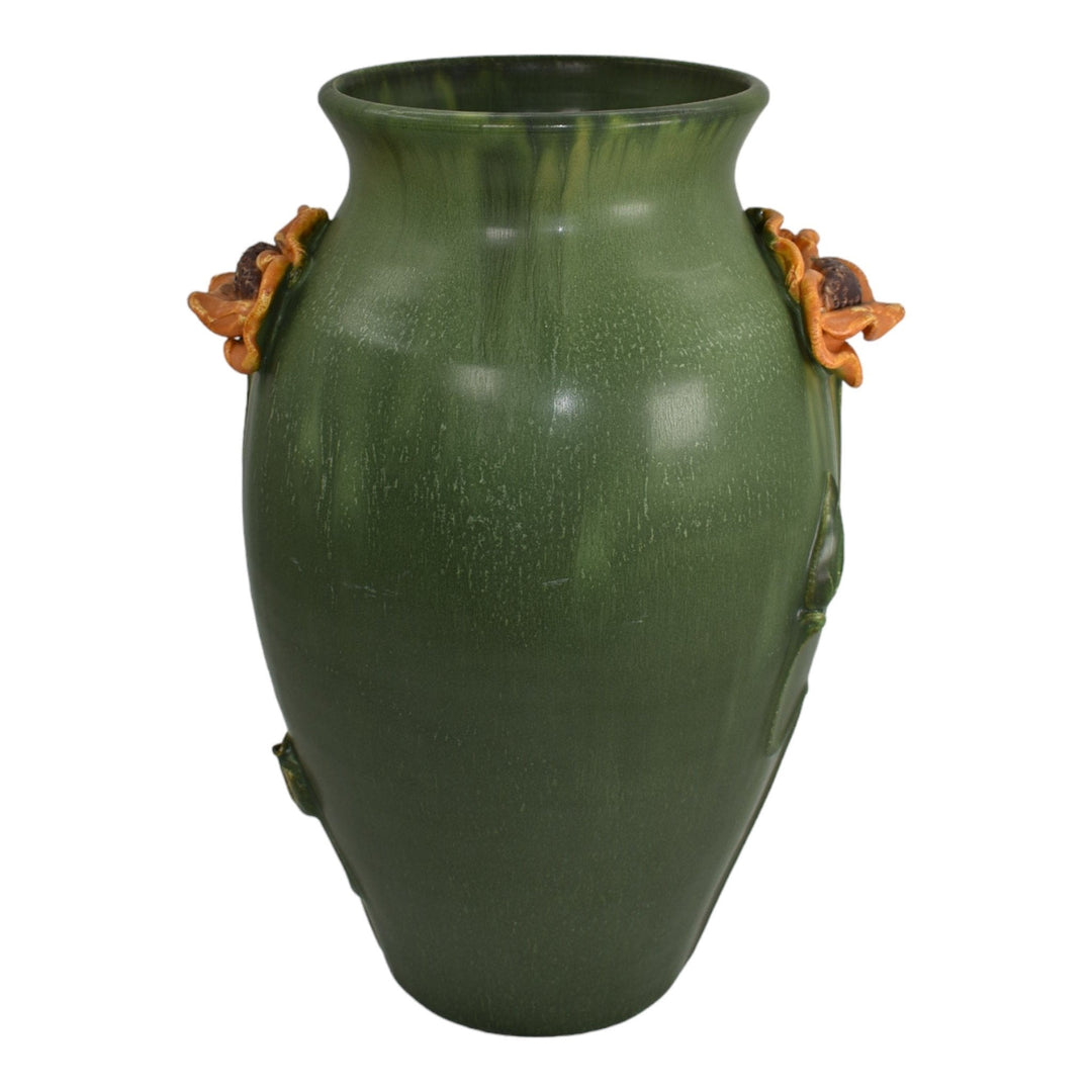 Door Studio Art Pottery Hand Thrown Orange Poppy Matte Green Ceramic Vase - Just Art Pottery