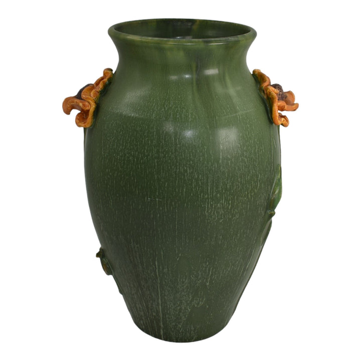Door Studio Art Pottery Hand Thrown Orange Poppy Matte Green Ceramic Vase - Just Art Pottery