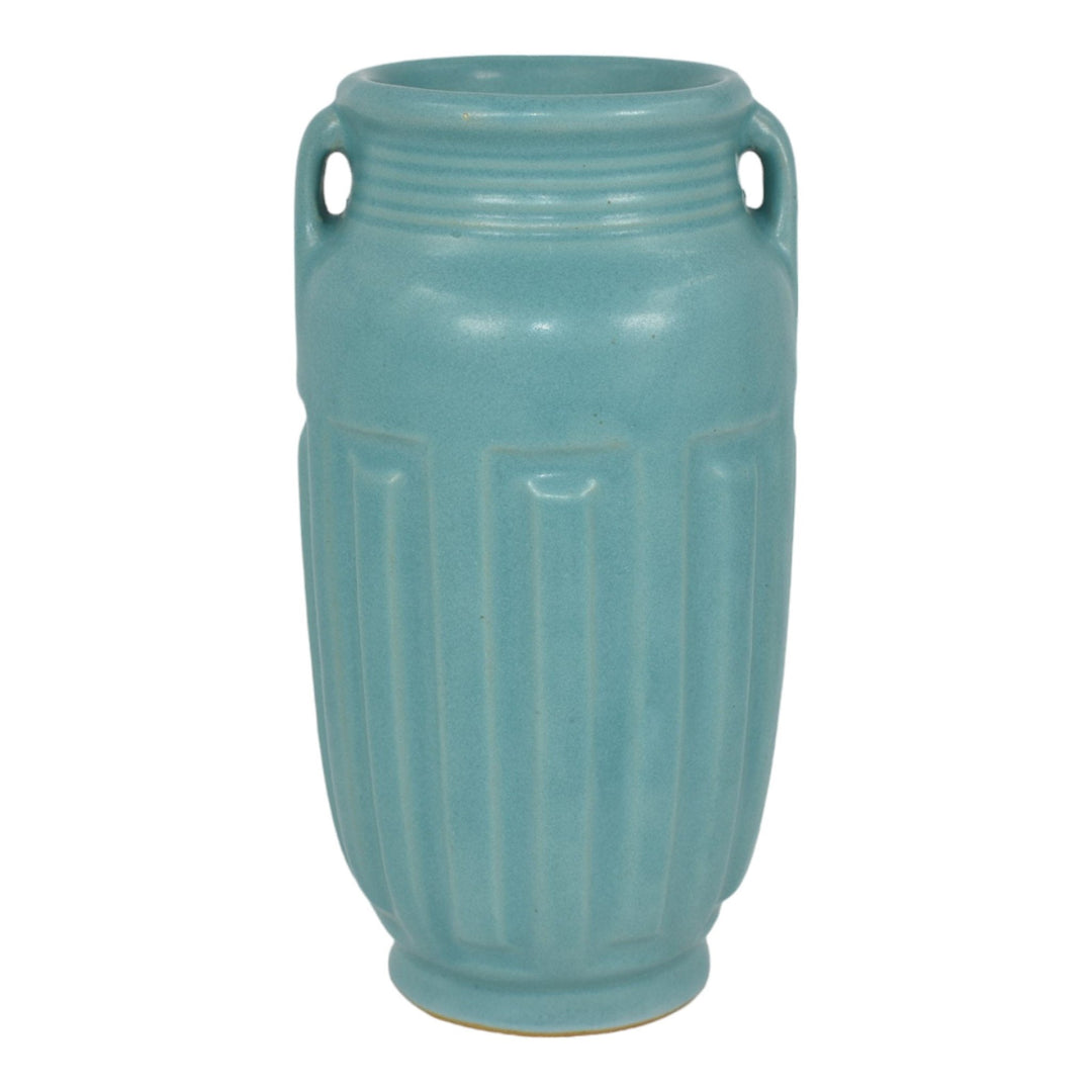 Roseville Solid Colors Matte Aqua Blue 1917 Vintage Art Pottery Ceramic Vase