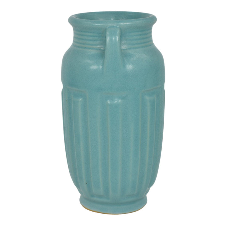 Roseville Solid Colors Matte Aqua Blue 1917 Vintage Art Pottery Ceramic Vase