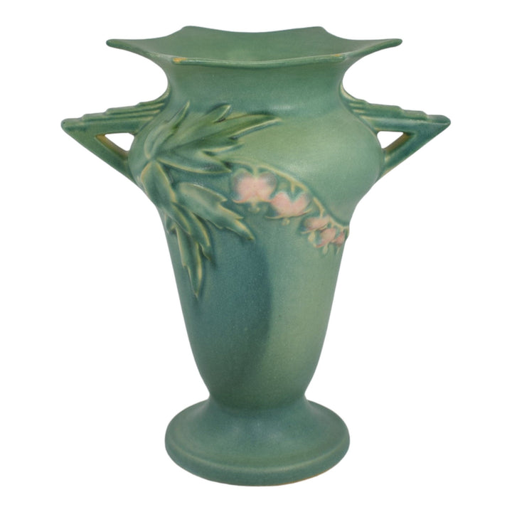 Roseville Bleeding Heart Green 1940 Vintage Art Deco Pottery Ceramic Vase 965-7
