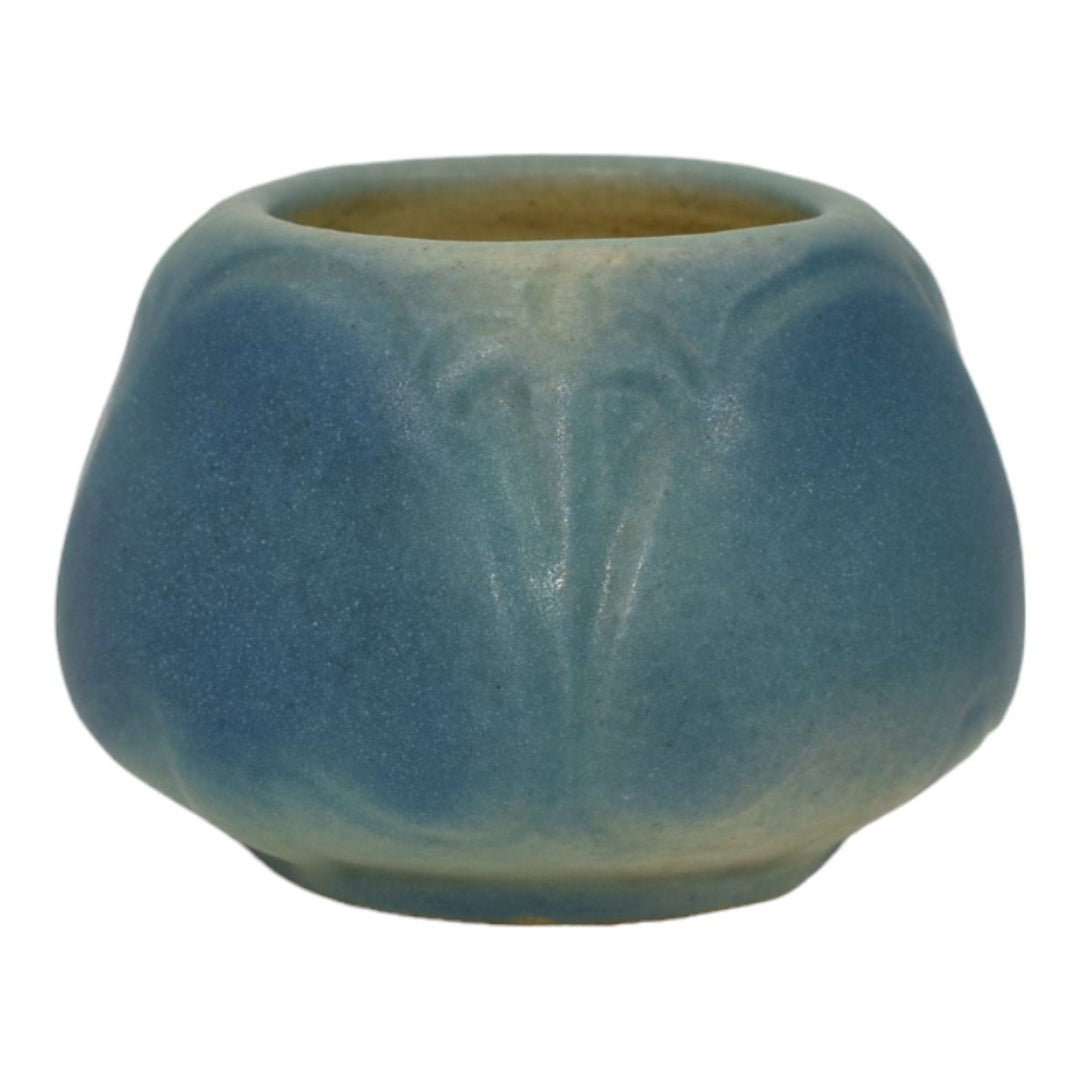 Van Briggle 1920s Vintage Arts And Crafts Pottery Leaves Blue Ceramic Vase 698 - Just Art Pottery