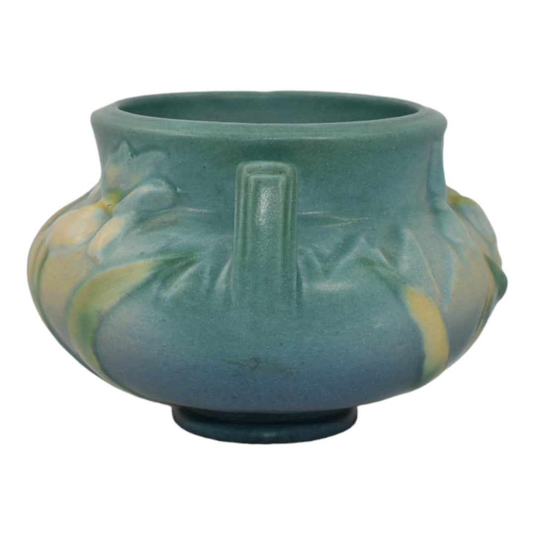 Roseville Iris Blue 1939 Vintage Art Pottery Ceramic Jardiniere Planter 647-3