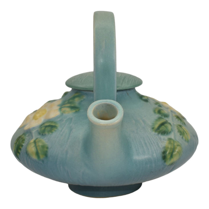 Roseville White Rose Blue 1940 Mid Century Modern Art Pottery Ceramic Teapot 1-T