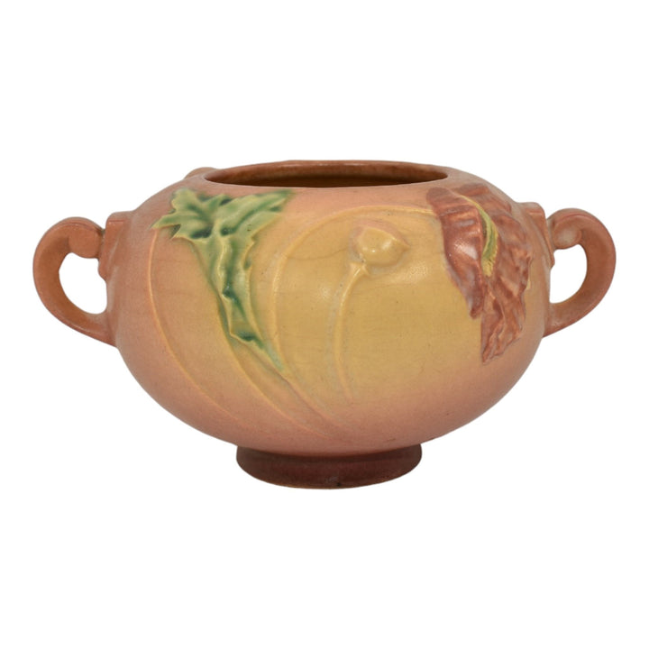 Roseville Poppy Pink 1938 Vintage Art Deco Pottery Ceramic Bowl Vase 334-4 - Just Art Pottery
