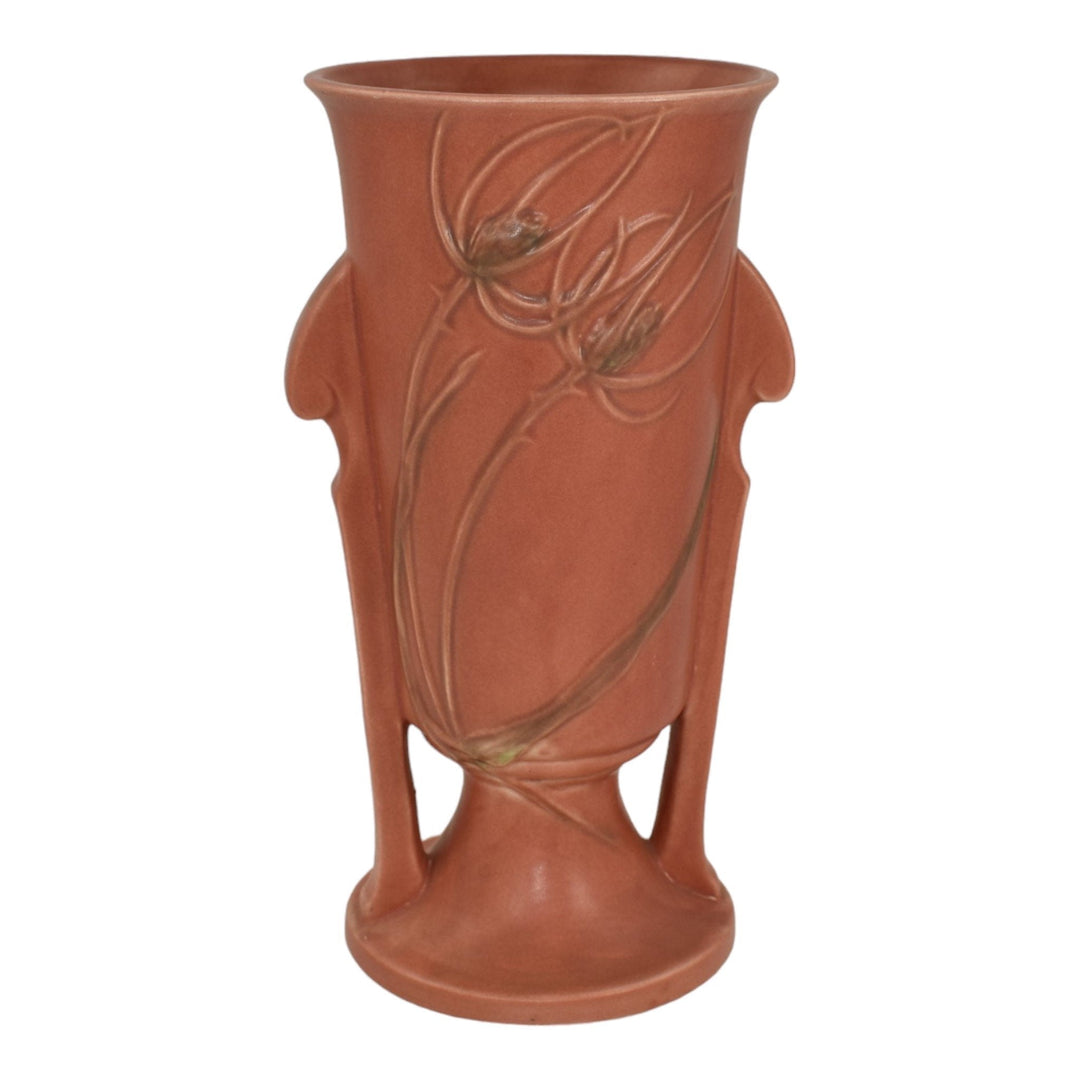 Roseville Teasel Red 1938 Vintage Art Deco Pottery Ceramic Vase 887-10