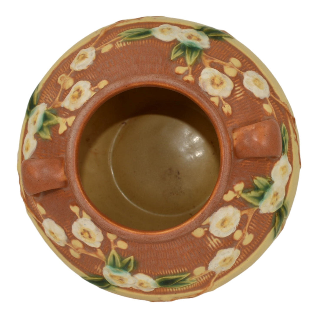 Roseville Cherry Blossom Brown 1933 Vintage Art Deco Pottery Ceramic Vase 621-6