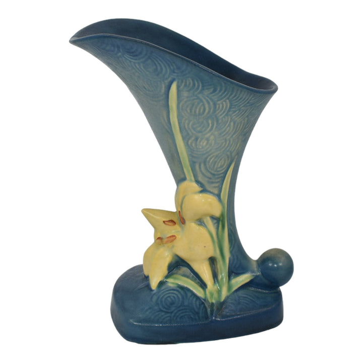 Roseville Zephyr Lily Blue 1946 Mid Century Modern Pottery Cornucopia Vase 204-8
