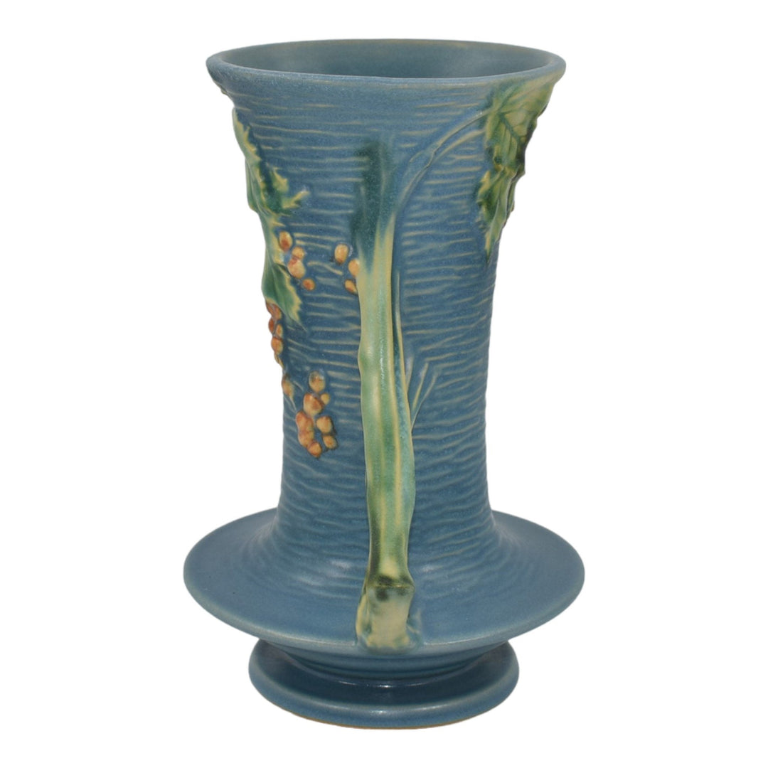 Roseville Bushberry Blue 1941 Mid Century Modern Art Pottery Ceramic Vase 34-8 - Just Art Pottery