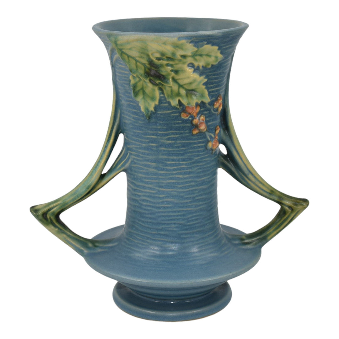 Roseville Bushberry Blue 1941 Mid Century Modern Art Pottery Ceramic Vase 34-8