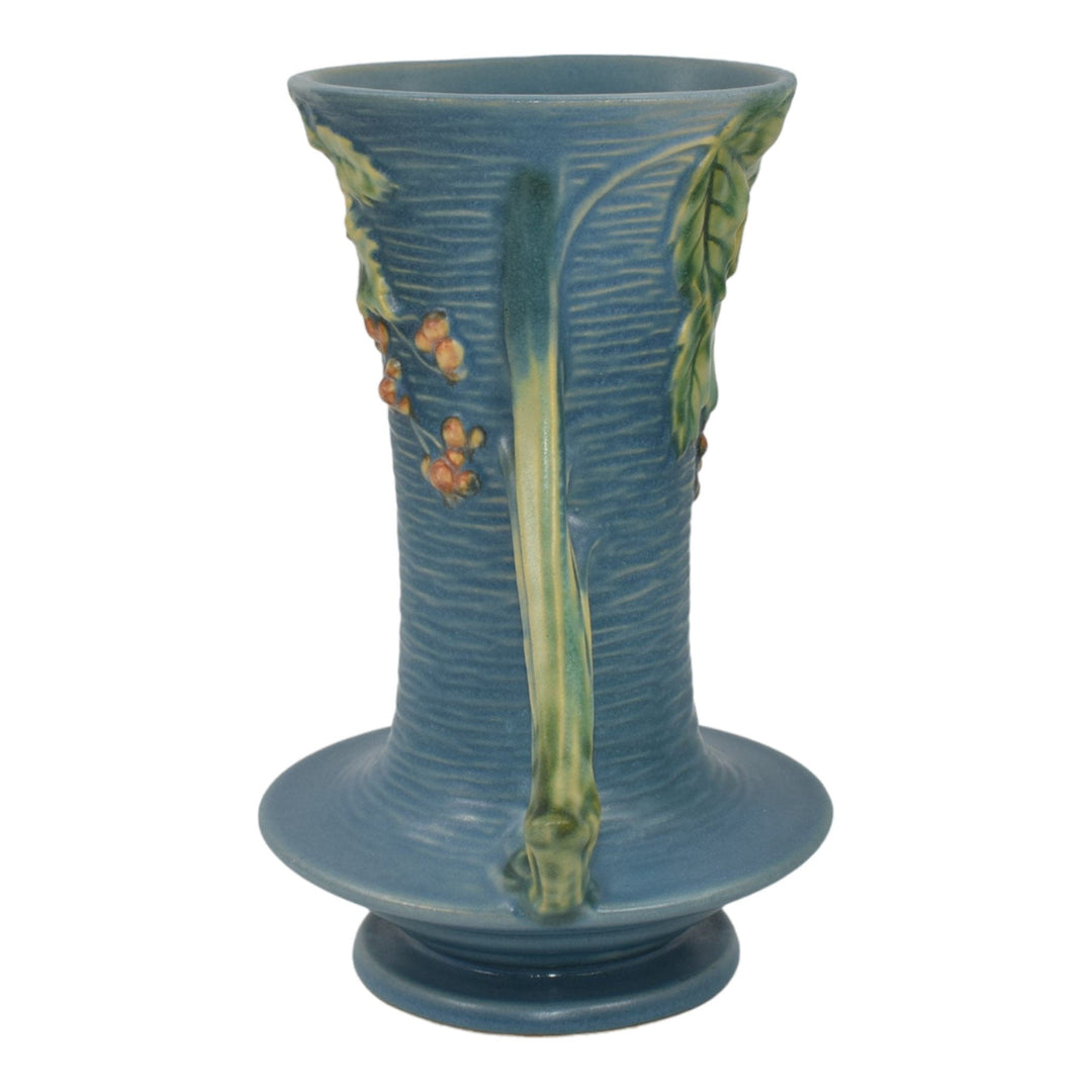 Roseville Bushberry Blue 1941 Mid Century Modern Art Pottery Ceramic Vase 34-8