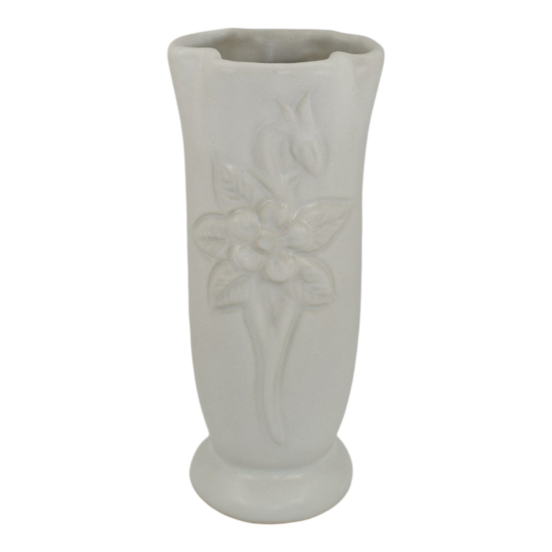 Van Briggle 1970s Vintage Art Deco Pottery Columbine White Ceramic Vase Key