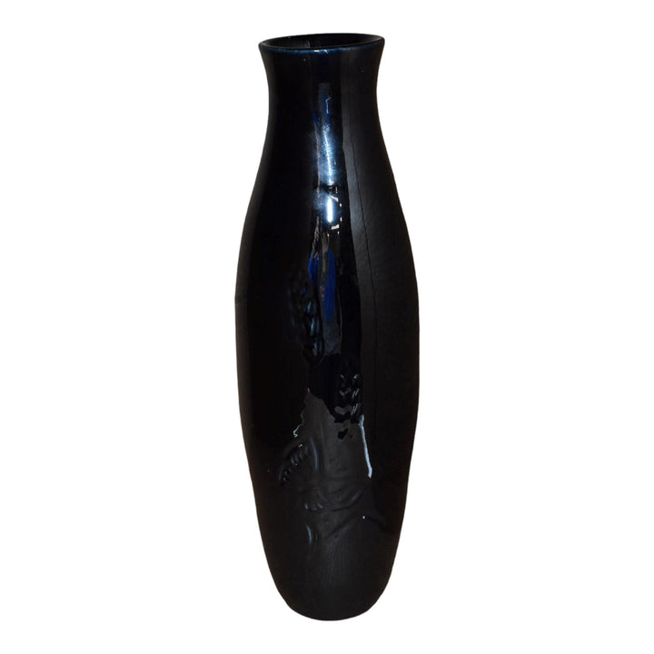 Van Briggle 1980s Vintage Modern Deco Pottery Black Wheat Butterfly Ceramic Vase