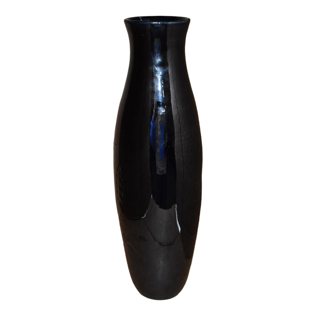 Van Briggle 1980s Vintage Modern Deco Pottery Black Wheat Butterfly Ceramic Vase