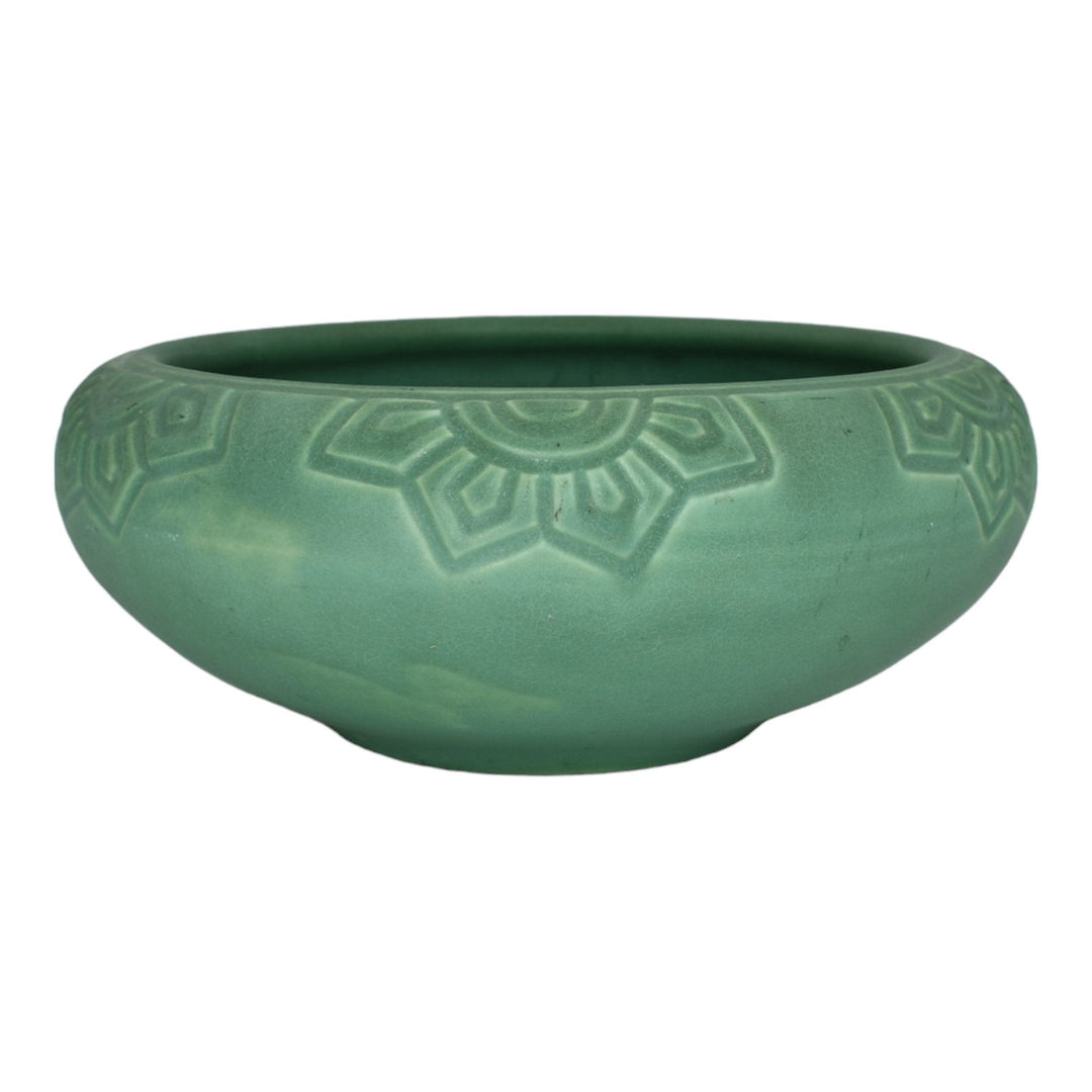 Rookwood 1907 Vintage Arts And Crafts Pottery Green Carved Ceramic Bowl 957C - Just Art Pottery