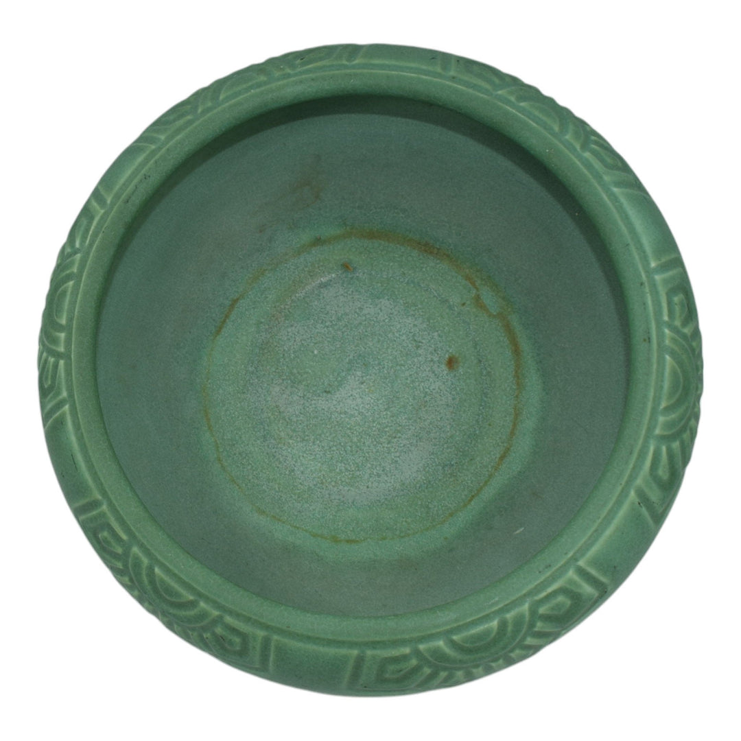 Rookwood 1907 Vintage Arts And Crafts Pottery Green Carved Ceramic Bowl 957C - Just Art Pottery