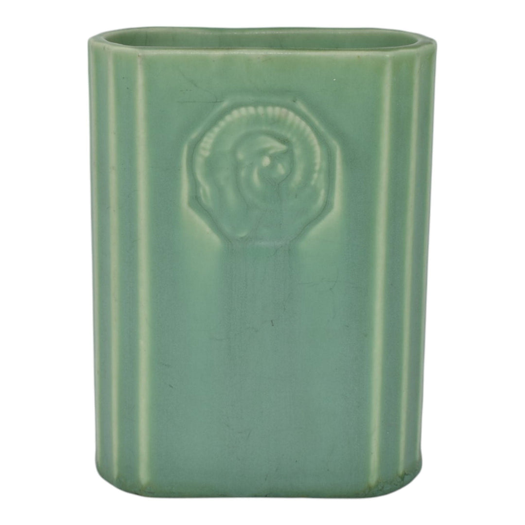 Rookwood 1945 Vintage Art Pottery Green Ram Head Medallion Ceramic Vase 6783