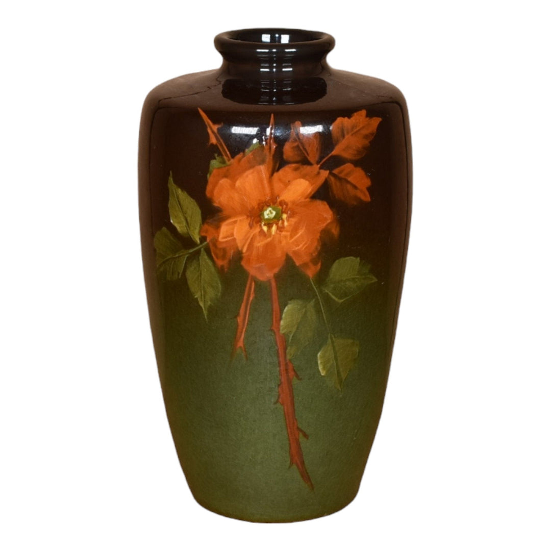 Weller Louwelsa 1900s Vintage Art Pottery Standard Glaze Wild Rose Ceramic Vase
