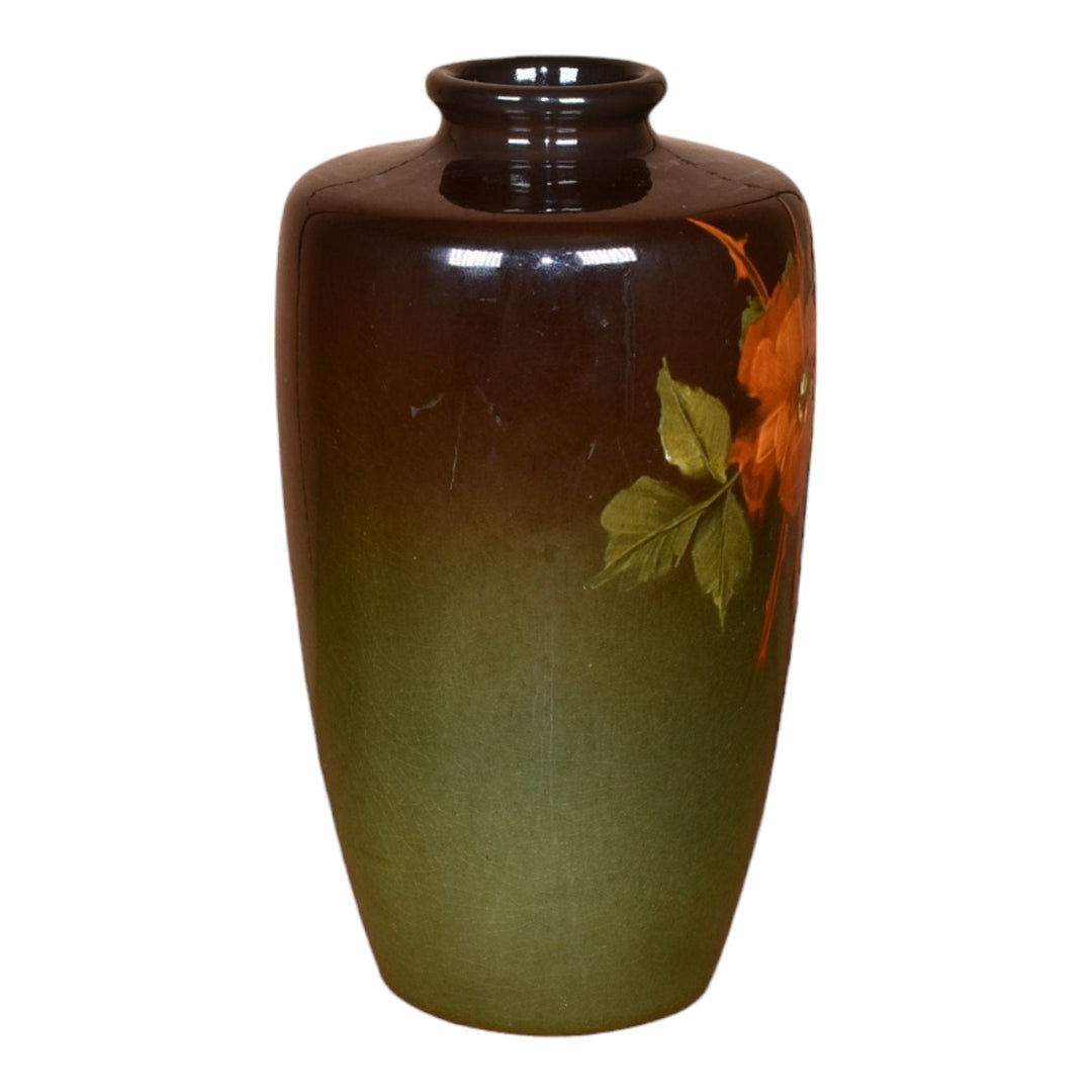 Weller Louwelsa 1900s Vintage Art Pottery Standard Glaze Wild Rose Ceramic Vase