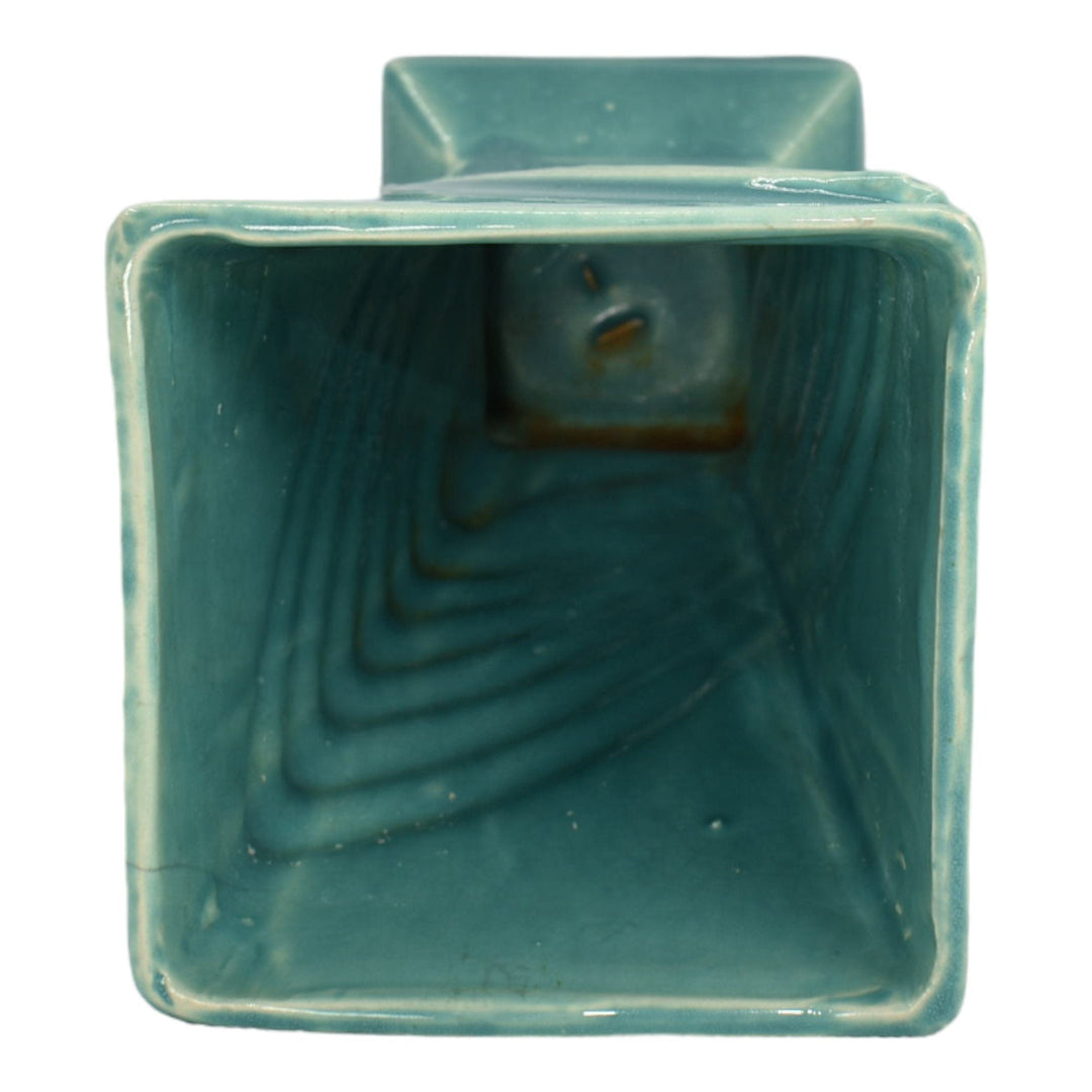 McCoy 1941 Mid Century Modern Art Pottery Turquoise Square Ceramic Vase K9 - Just Art Pottery