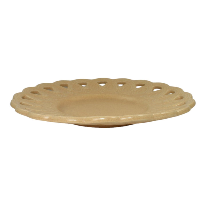 Weller Classic 1930s Vintage Art Deco Pottery Tan Brown Reticulated Wall Plate - Just Art Pottery