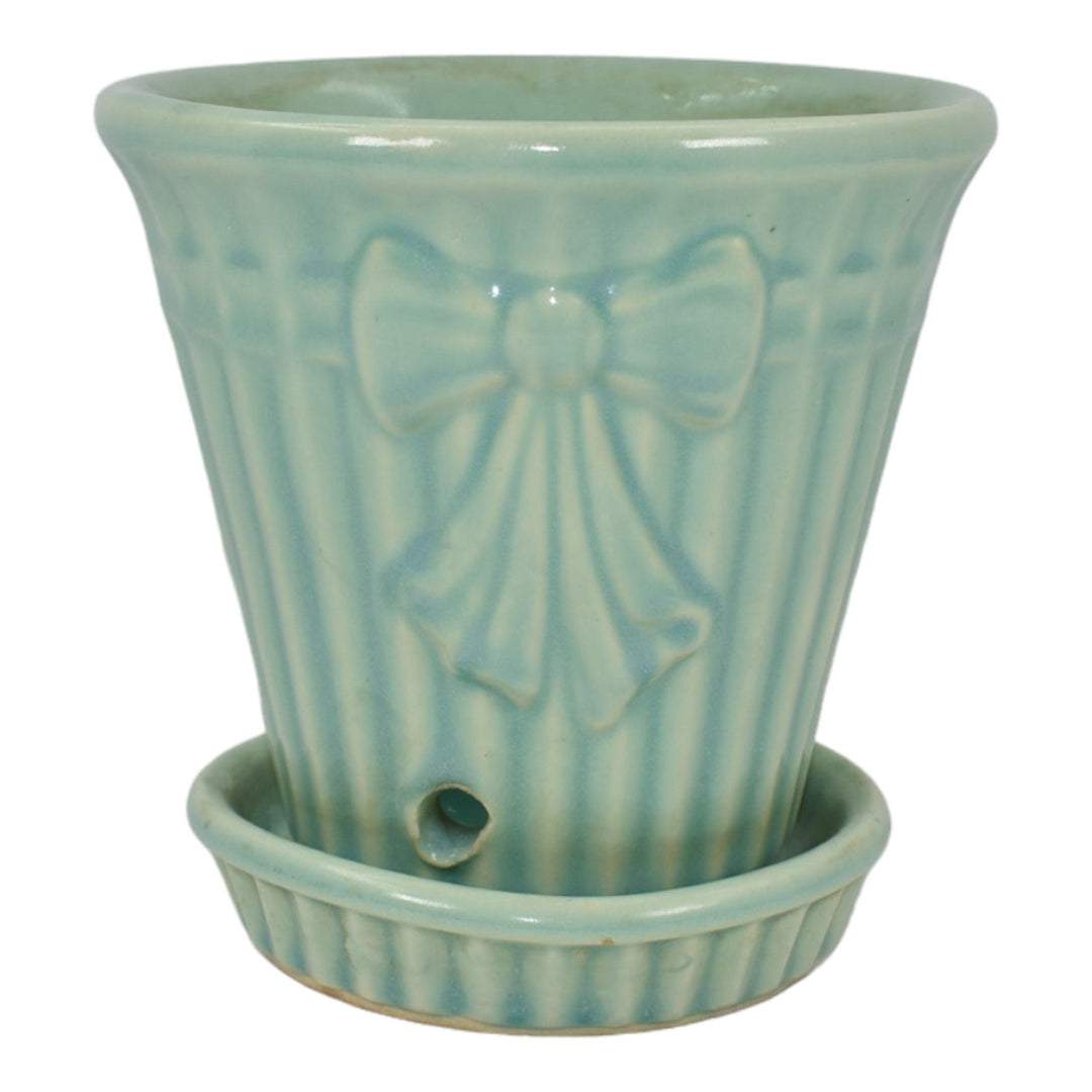 Shawnee 1950s Vintage Art Pottery Green Bow Knot Ceramic Flower Pot Planter