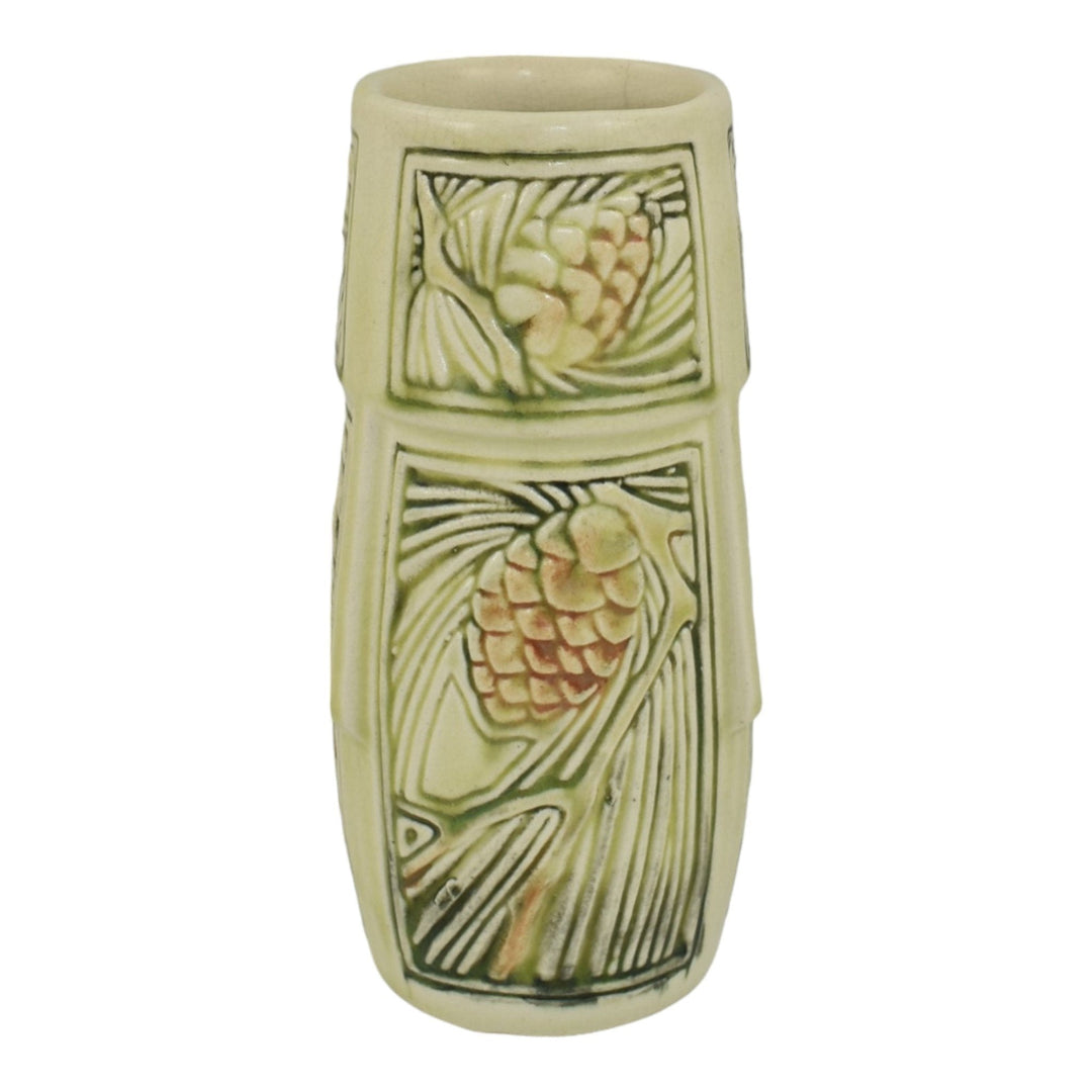 Weller Roma 1910-20s Vintage Art Pottery Pine Cone Ivory Ceramic Vase - Just Art Pottery