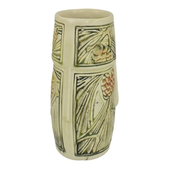 Weller Roma 1910-20s Vintage Art Pottery Pine Cone Ivory Ceramic Vase - Just Art Pottery