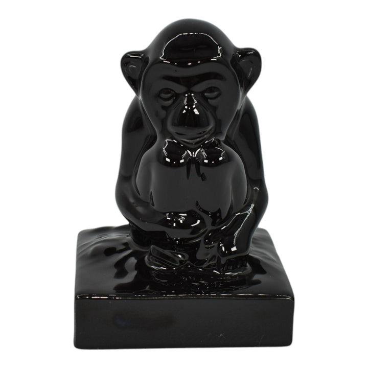 Rookwood 1985 Vintage Art Pottery Black Ceramic Monkey Paperweight Figurine 6426