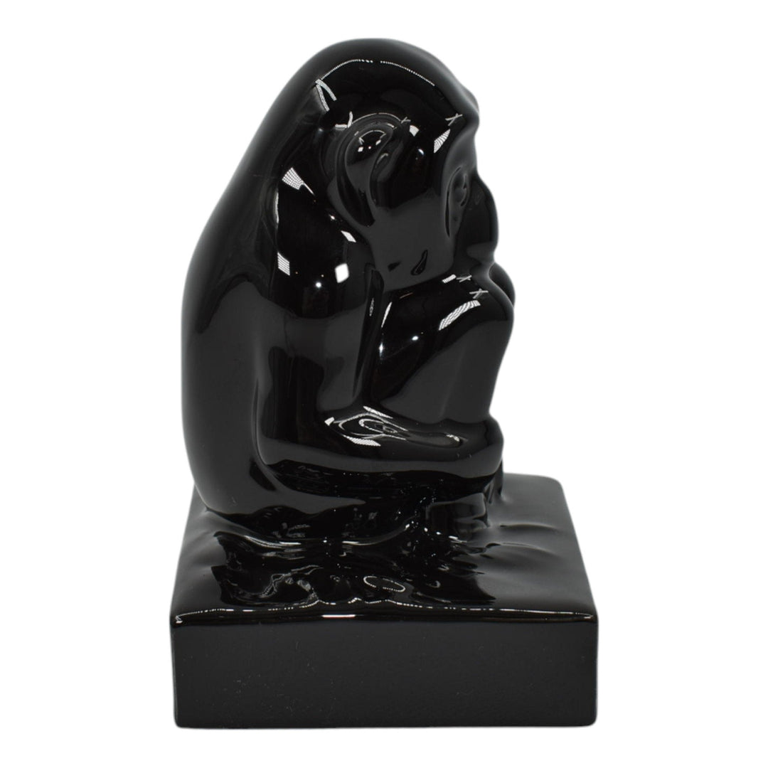 Rookwood 1985 Vintage Art Pottery Black Ceramic Monkey Paperweight Figurine 6426