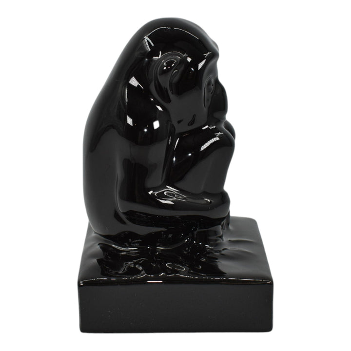 Rookwood 1985 Vintage Art Pottery Black Ceramic Monkey Paperweight Figurine 6426