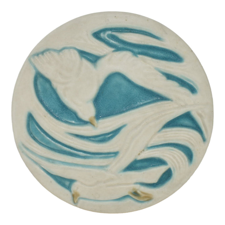Rookwood 1925 Vintage Art Pottery Seagull White Blue Ceramic Trivet Tile 2350 - Just Art Pottery