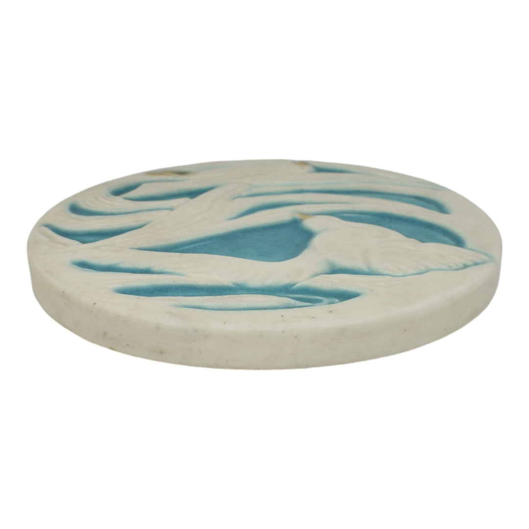 Rookwood 1925 Vintage Art Pottery Seagull White Blue Ceramic Trivet Tile 2350