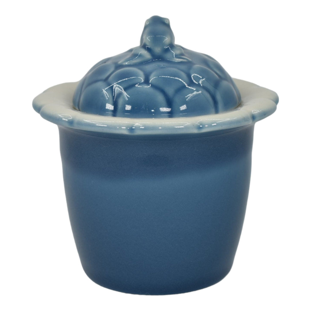 Rookwood 1947 Vintage Mid Century Modern Pottery Blue Covered Jar Frog Lid 7002