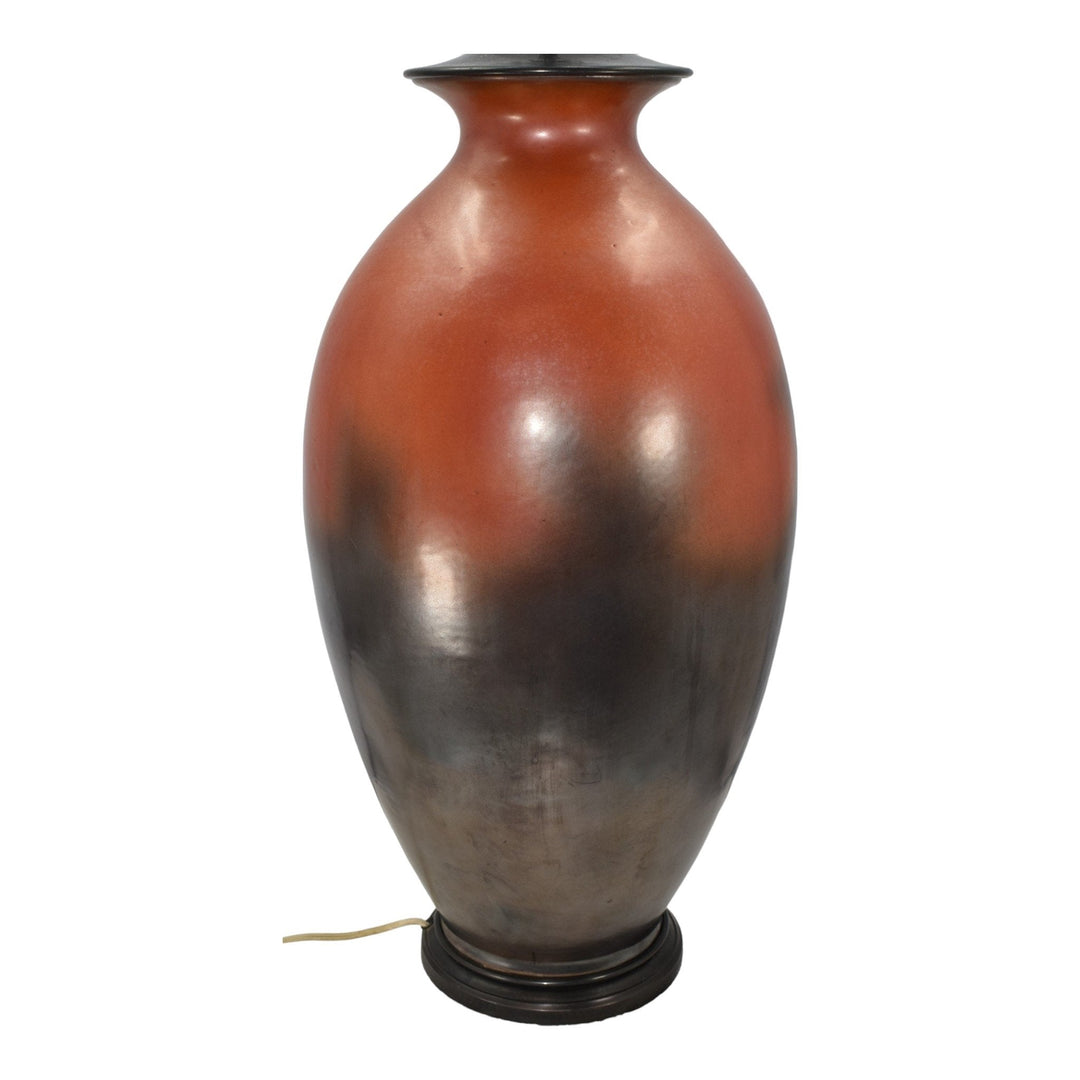 Roseville Pauleo Orange 1914 Vintage Art Pottery Monumental Ceramic Lamp Vase