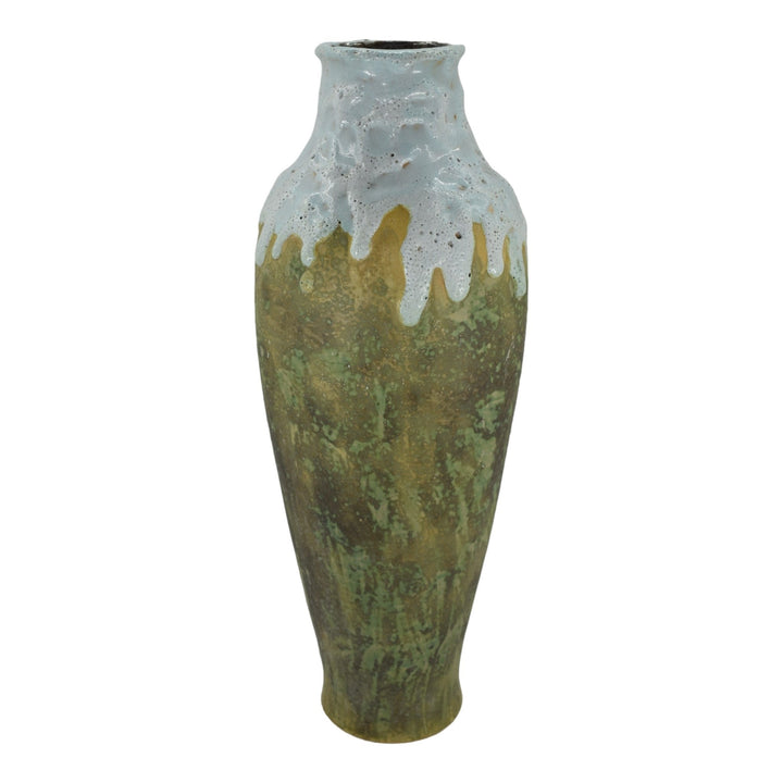 Pierrefonds 1930 Art Pottery Curdled Drip Glaze Green Ceramic Floor Vase 590