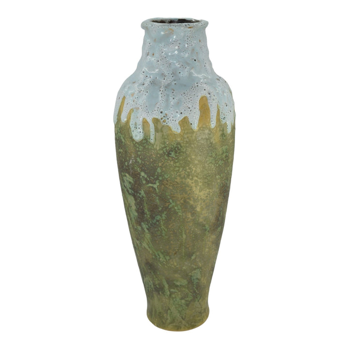 Pierrefonds 1930 Art Pottery Curdled Drip Glaze Green Ceramic Floor Vase 590