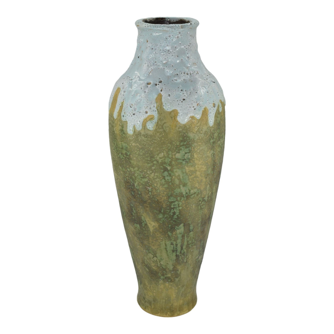 Pierrefonds 1930 Art Pottery Curdled Drip Glaze Green Ceramic Floor Vase 590