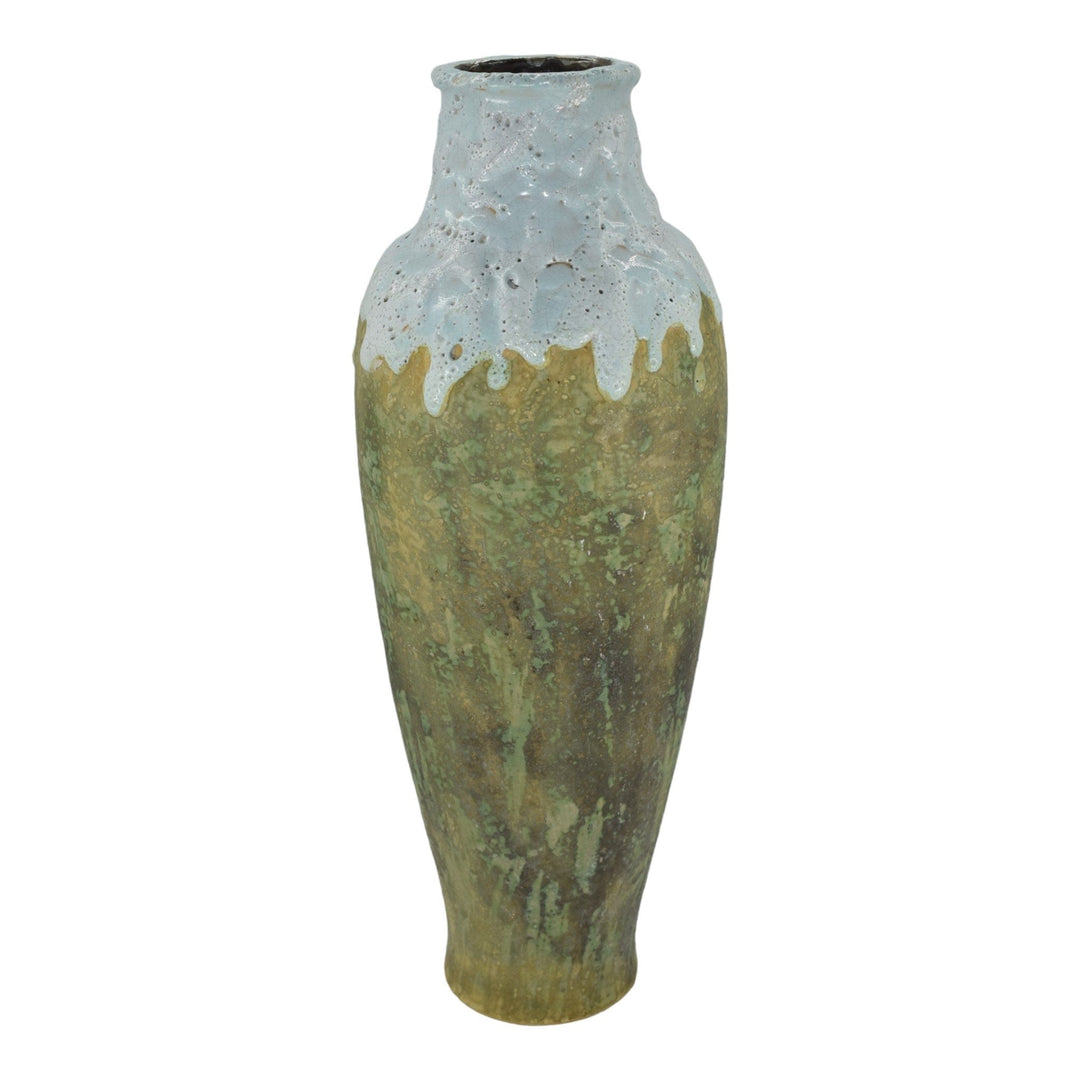 Pierrefonds 1930 Art Pottery Curdled Drip Glaze Green Ceramic Floor Vase 590