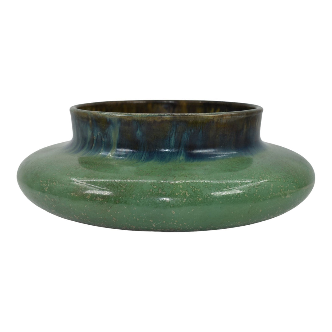 Fulper 1909-17 Arts And Crafts Pottery Green Low Ceramic Bowl 51 - Just Art Pottery