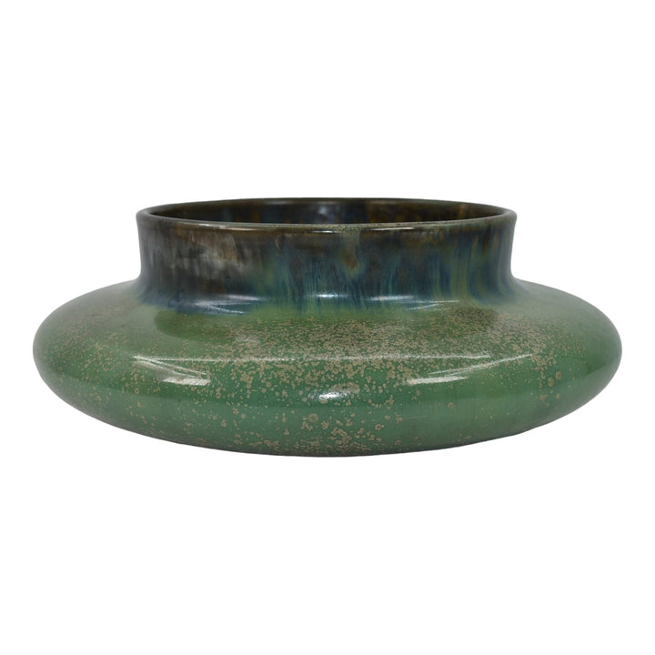 Fulper 1909-17 Arts And Crafts Pottery Green Low Ceramic Bowl 51 - Just Art Pottery