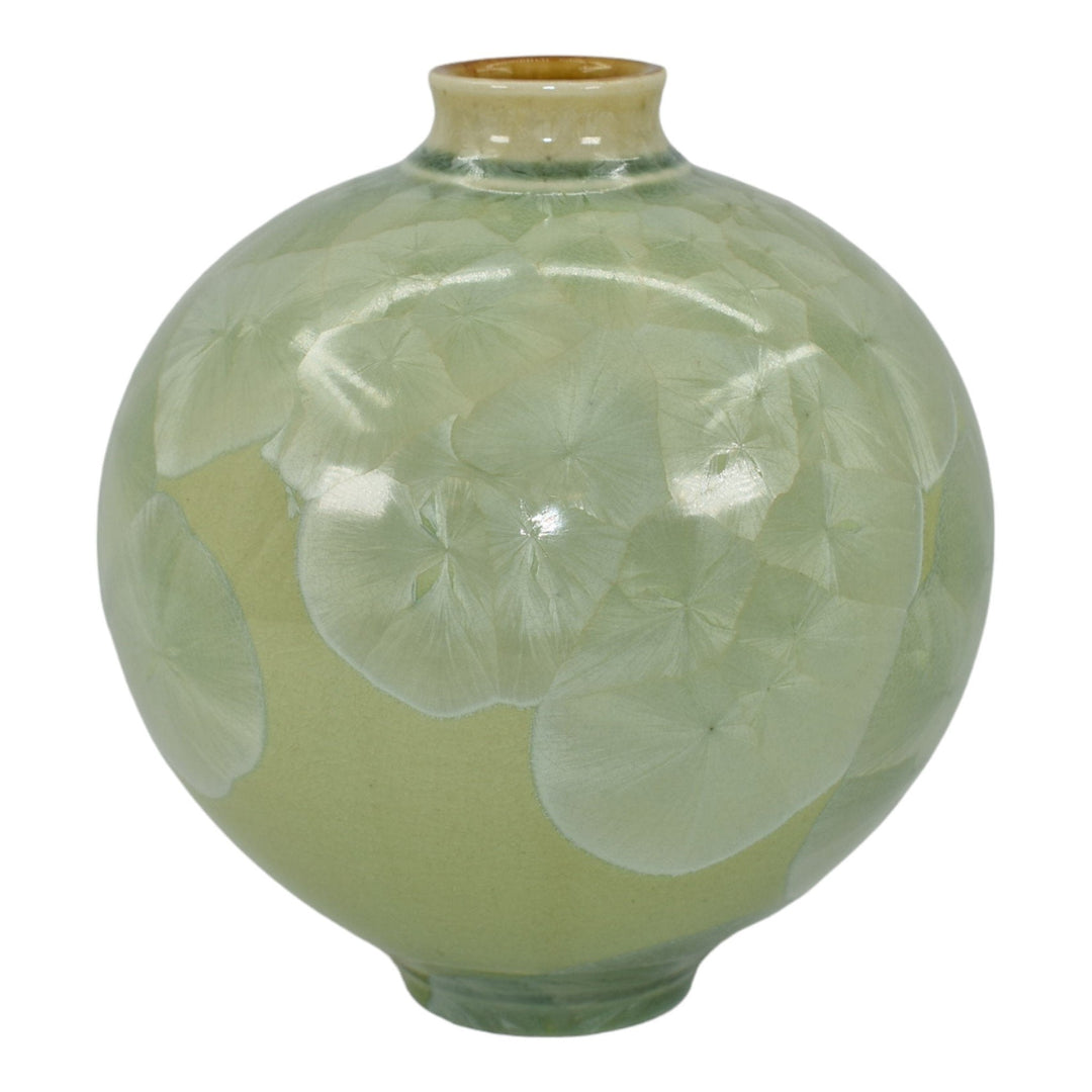 Redbrush Studio Art Pottery Hand Made Green Crystalline Ceramic Vase Smyth