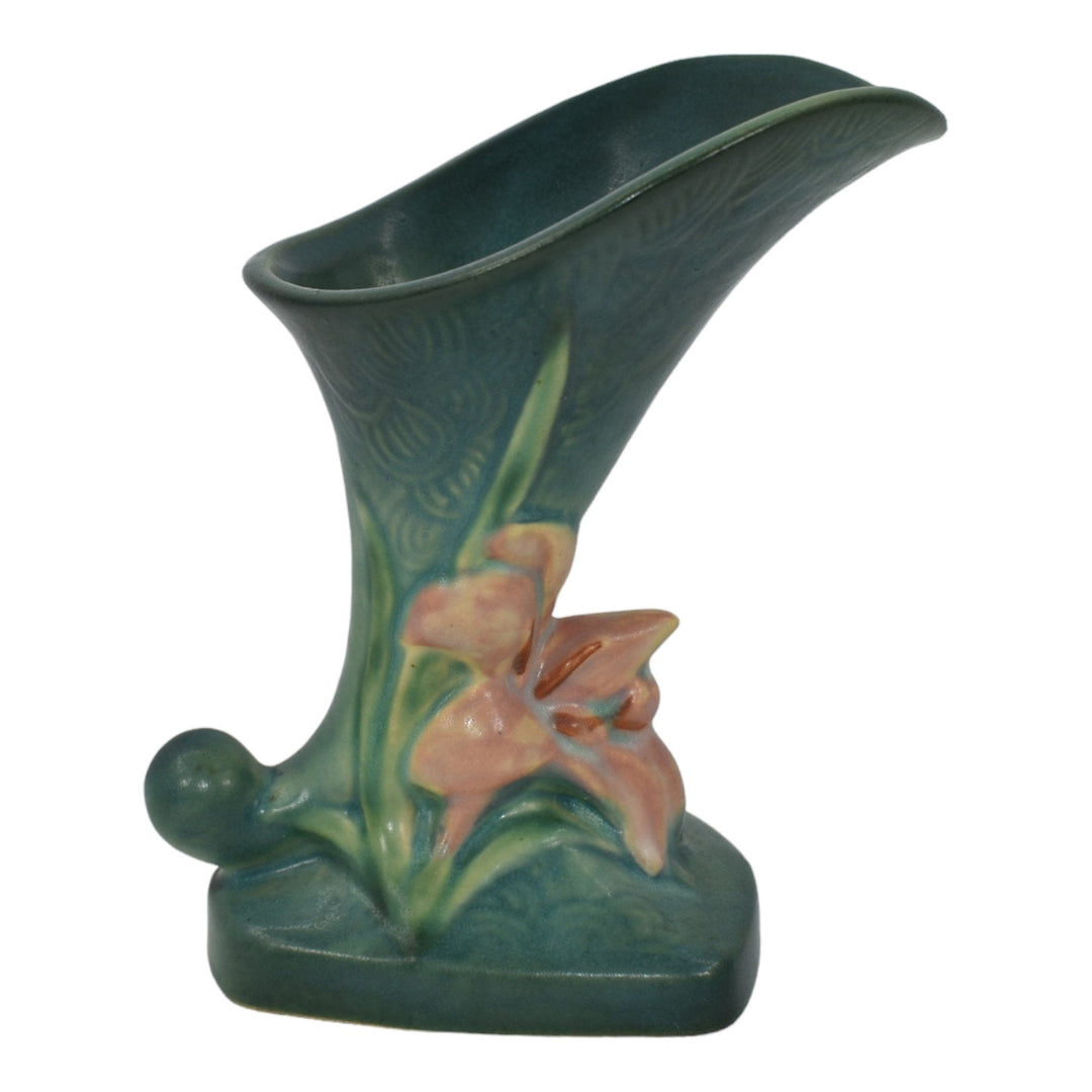 Roseville Zephyr Lily Green 1946 Vintage Art Pottery Cornucopia Vase 203-6 - Just Art Pottery