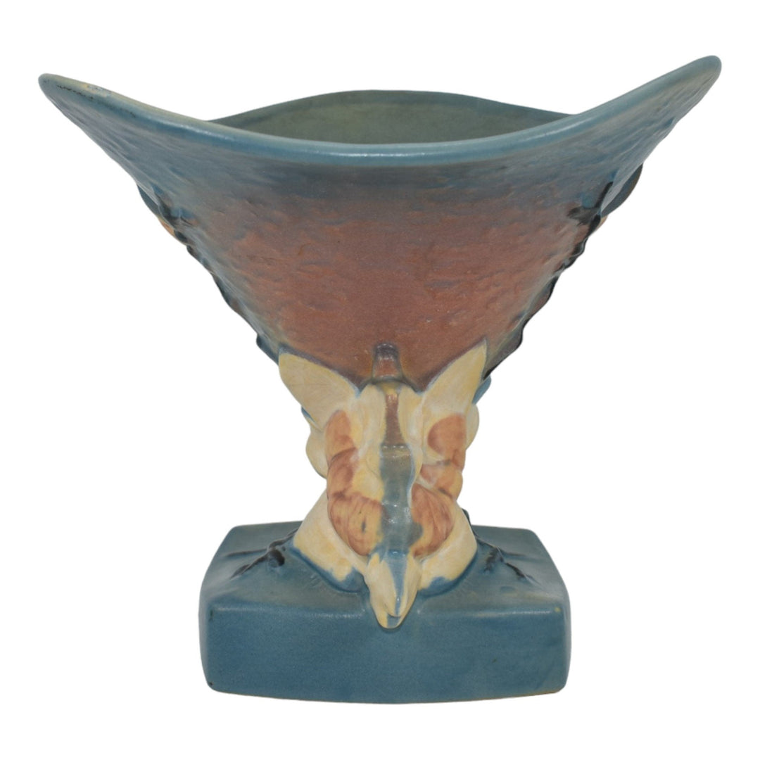 Roseville Magnolia Blue 1943 Vintage Art Pottery Ceramic Cornucopia Vase 185-8