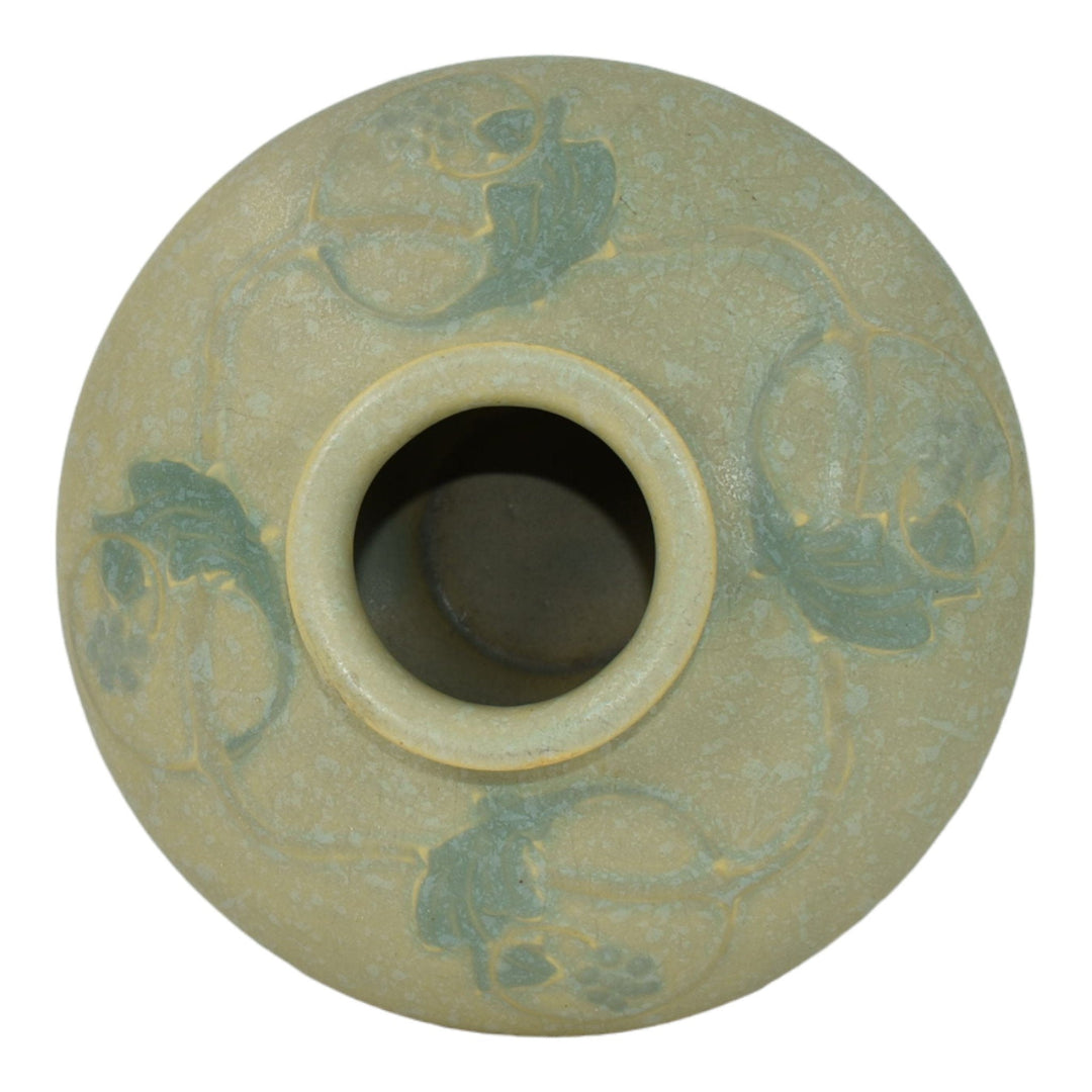 Roseville Cremona Green 1928 Vintage Art Deco Pottery Ceramic Squat Vase 351-4 - Just Art Pottery